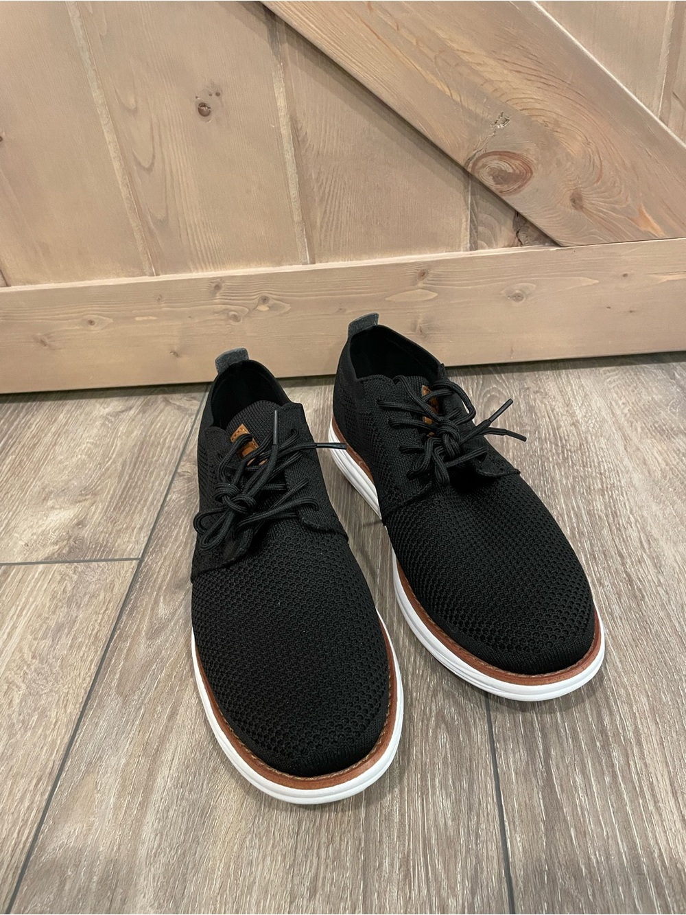 Men's Black Knit Slip-On Lace-Up Loafers